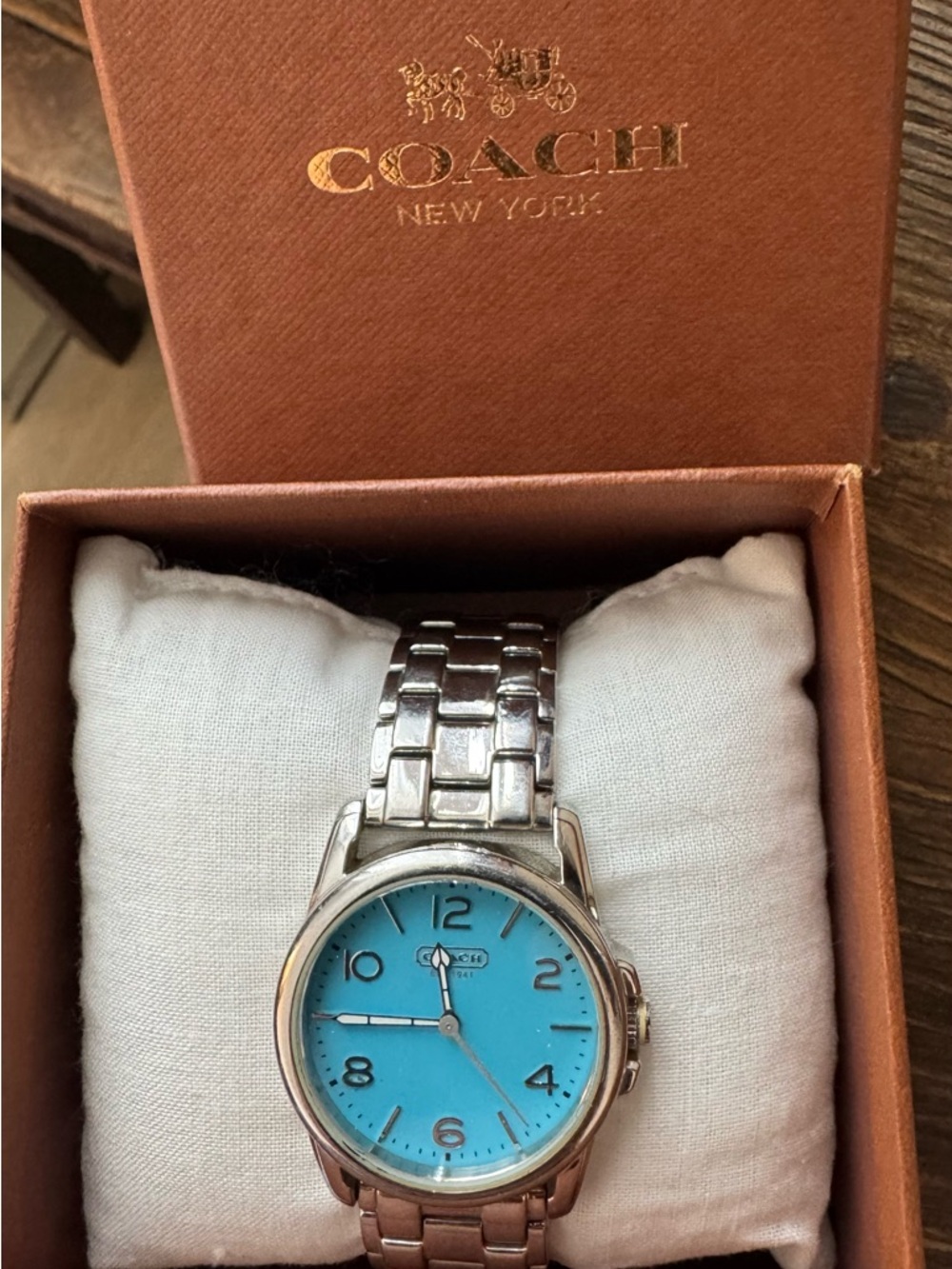 Coach Silver Watch with Turquoise Blue Dial